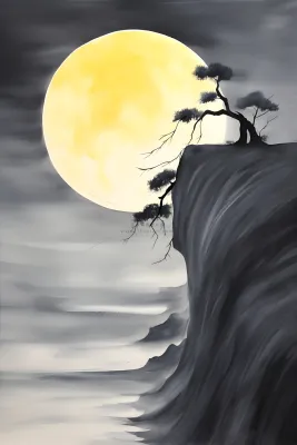 月亮月光山脉水墨简约背景 月亮月光山脉水墨简约背景