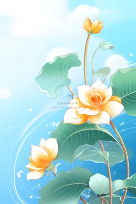 创意清新淡蓝色荷花古风背景 创意清新淡蓝色荷花古风背景