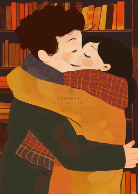 情侣相拥陪伴情人节七夕复古插画背景