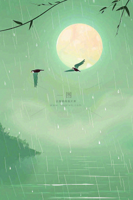 春天雨天夜晚月亮燕子山水画清冷雨水谷雨清明插画 背景 春天雨天夜晚月亮燕子山水画清冷雨水谷雨清明插画 背景