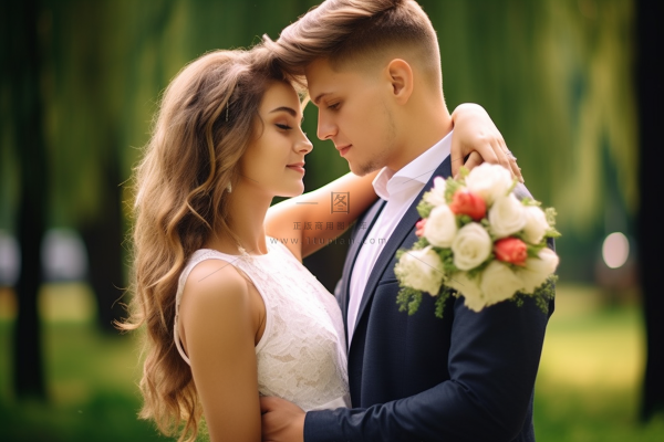 婚礼相拥的新婚夫妇浪漫摄影图