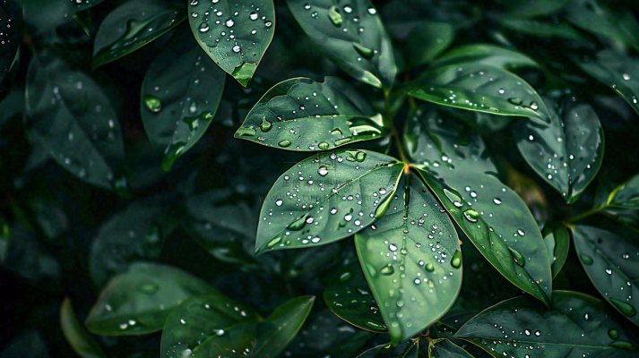 绿色植物绿叶上的露水雨水寒露摄影图
