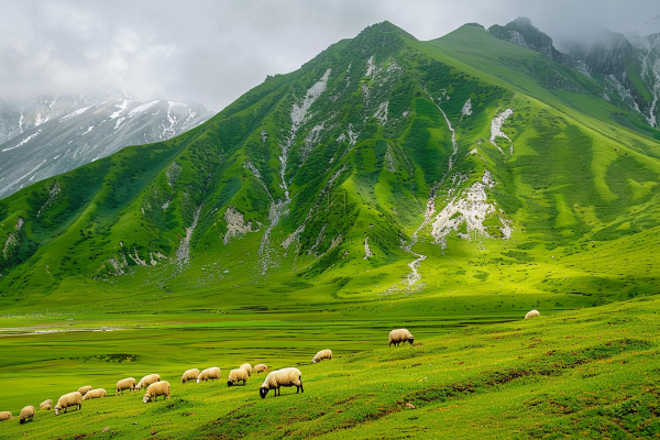 春天高原草地草地牛羊摄影图