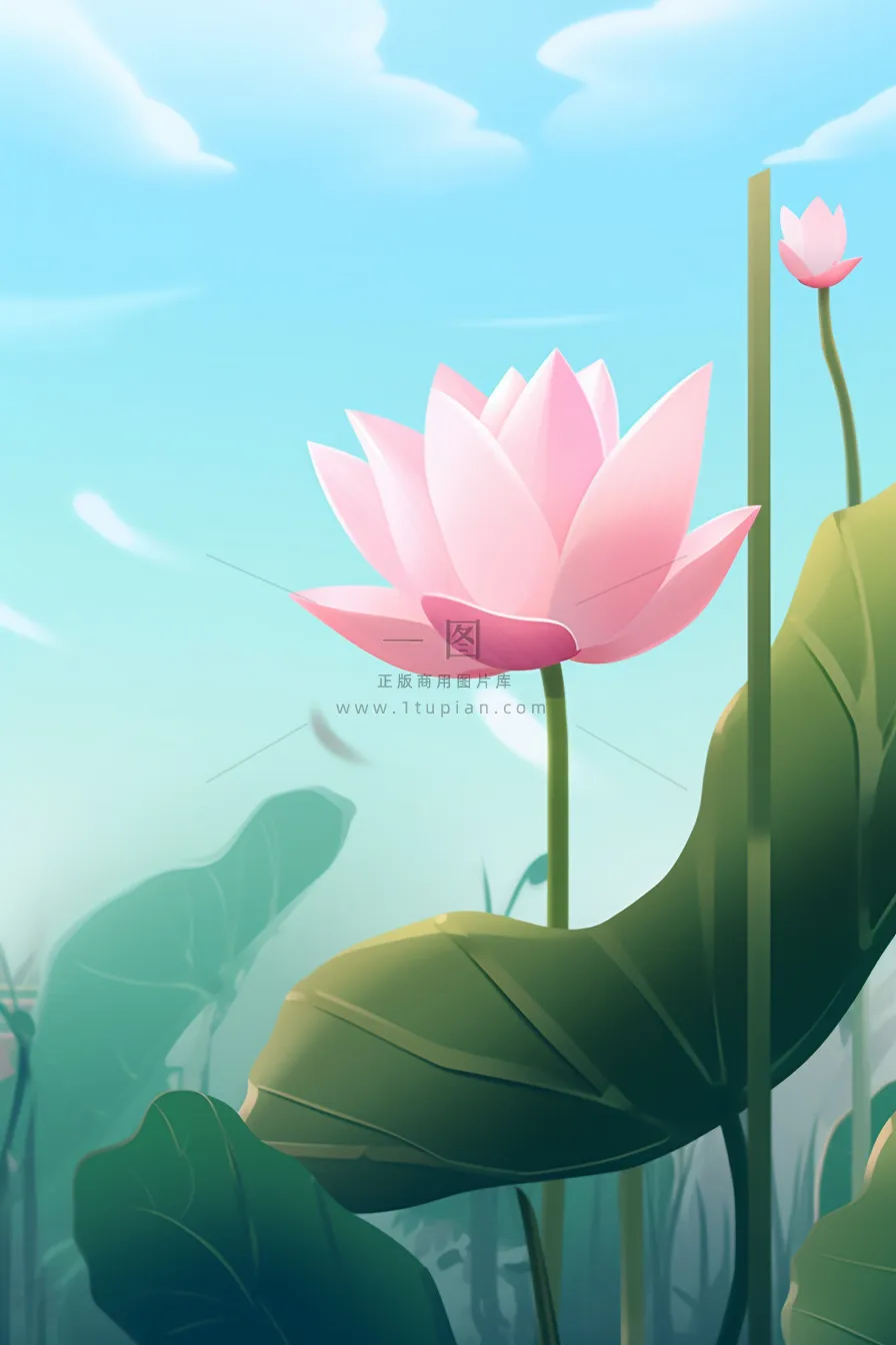 粉蓝色清爽夏日大气花朵扁平背景