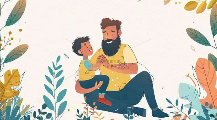 父亲节爸爸和孩子互动温馨卡通插画背景 父亲节爸爸和孩子互动温馨卡通插画背景