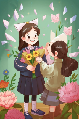 毕业学生穿着学士服花海报素材背景