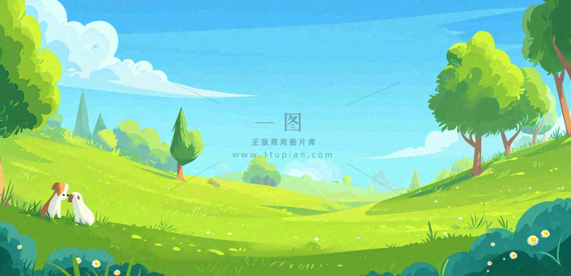 春天郊游青草树木动物蓝天清新，春分