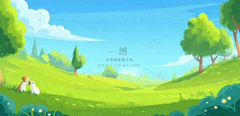 春天郊游青草树木动物蓝天清新，春分