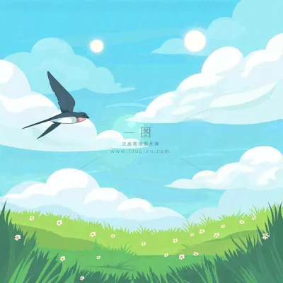 春天绿色草地草丛蓝天白云立春春分惊蛰节气卡通插画背景 春天绿色草地草丛蓝天白云立春春分惊蛰节气卡通插画背景