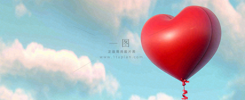 蓝天白云红色爱心气球情人节浪漫爱情摄影图