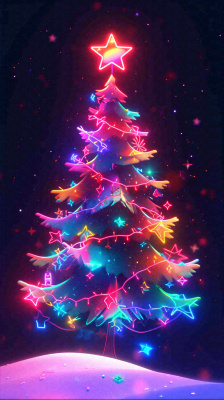 色彩缤纷圣诞树，暗黑彩色树，灯光闪耀