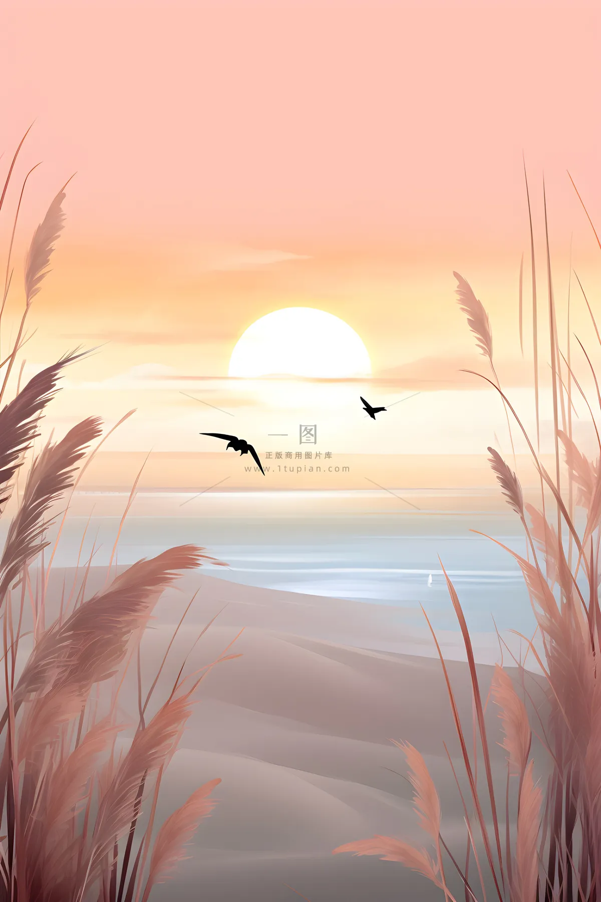 粉蓝渐变落日黄昏简约背景