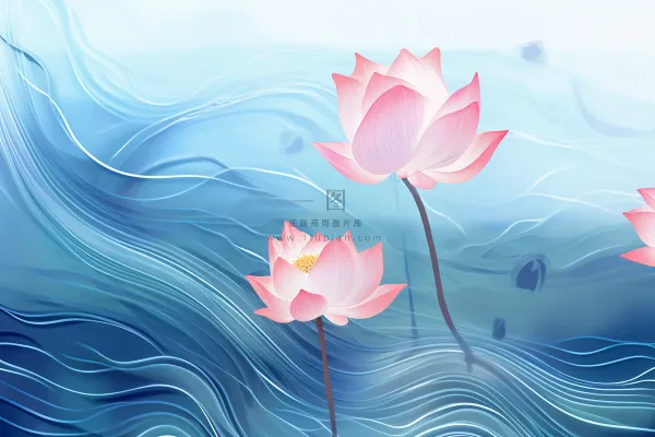 简约大气荷花荷叶蓝色清新背景 简约大气荷花荷叶蓝色清新背景