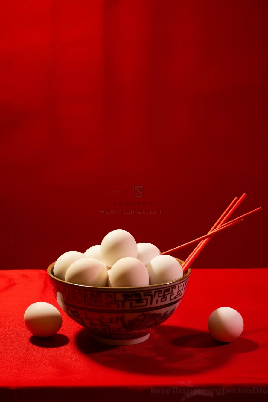 元宵节生汤圆美食红色背景摄影图