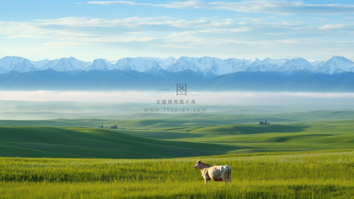 草原白云蓝天一望无际大自然风景摄影图