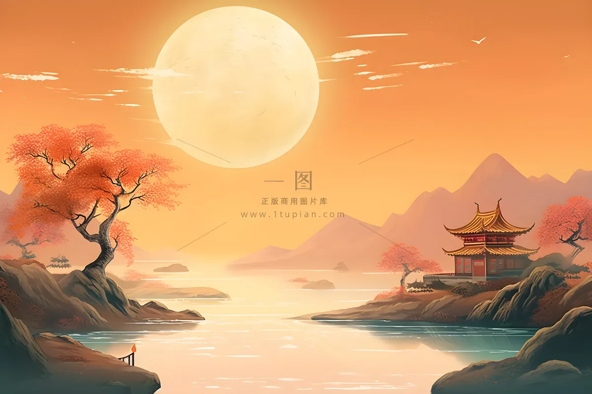 国风月亮淡雅渐变意境背景
