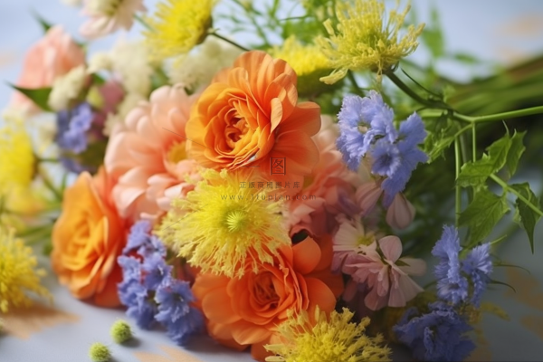 地上放着的一大束鲜花摄影图