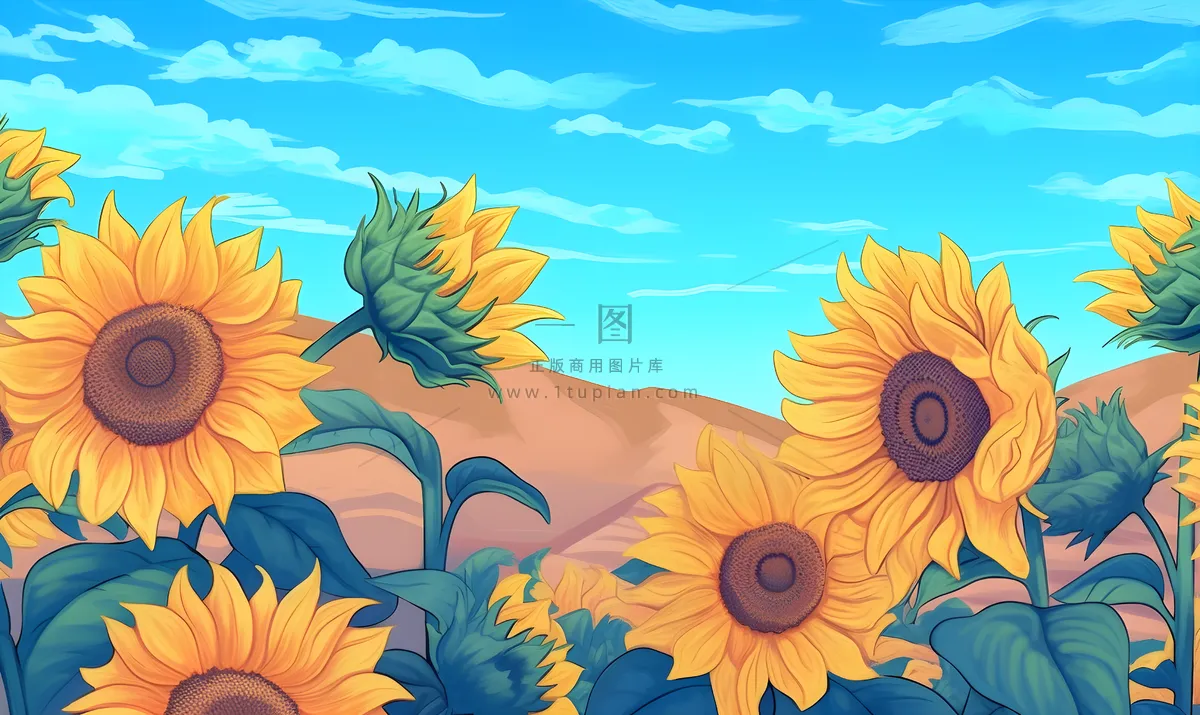 一片向日葵田里种满了黄色的向日葵插画背景