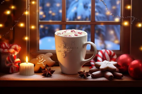 圣诞装饰下午茶饼干咖啡窗边摄影图 圣诞装饰下午茶饼干咖啡窗边摄影图