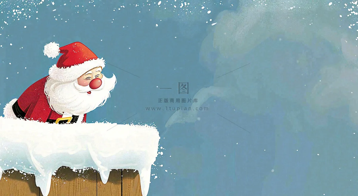 冬天圣诞老人屋顶带礼物,雪花雪屋,圣诞节卡通扁平插画