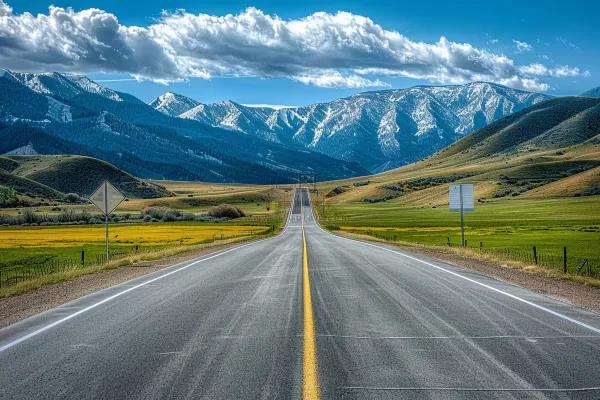 高原草地公路高山白云摄影图