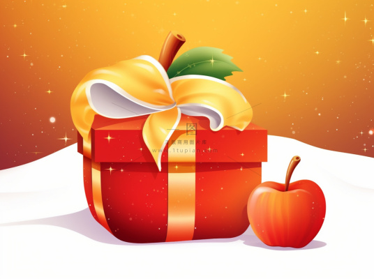 圣诞苹果礼物礼盒白雪卡通插画背景