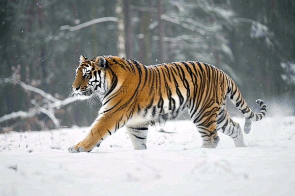 东北虎冬天雪地里嬉戏行走的老虎摄影图