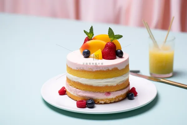 下午茶松塔水果蛋糕果汁摄影图