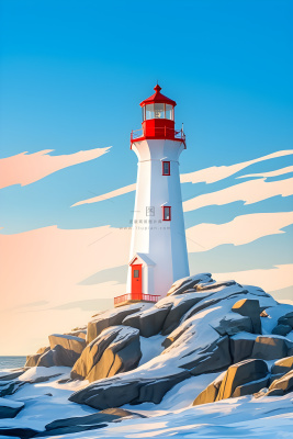 海边灯塔蓝色简约背景 海边灯塔蓝色简约背景