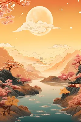 国风月亮淡雅渐变意境背景 国风月亮淡雅渐变意境背景