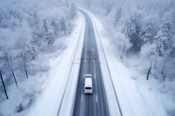 冬季雪山公路行驶的货车摄影图