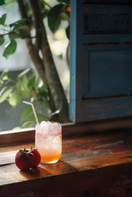 冰镇草莓汽水气泡酒饮料摄影图