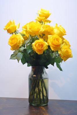 黄玫瑰花花瓶家居摄影图