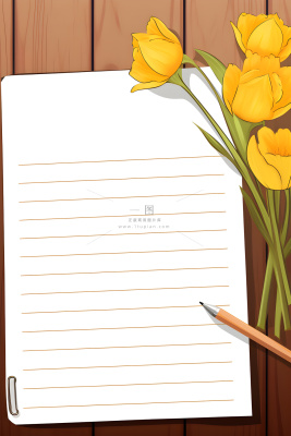 康乃馨黄色纸张笔唯美背景