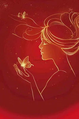 红色金线剪影女生节妇女节唯美插画背景 红色金线剪影女生节妇女节唯美插画背景
