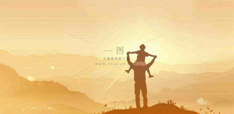 父亲节爸爸和孩子剪影亲情温馨插画背景 父亲节爸爸和孩子剪影亲情温馨插画背景
