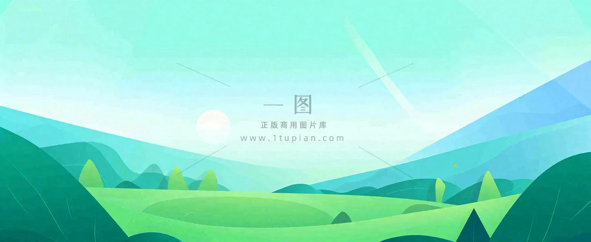 阳光明媚绿色的山坡卡通手绘春天