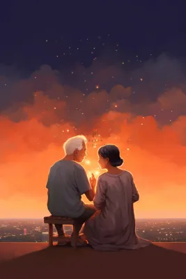 夜晚意境简约陪伴老人海报背景