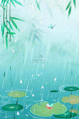 春天雨季池塘里的荷花蜻蜓雨水谷雨惊蛰卡通插画背景 春天雨季池塘里的荷花蜻蜓雨水谷雨惊蛰卡通插画背景