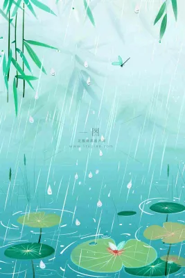 春天雨季池塘里的荷花蜻蜓雨水谷雨惊蛰卡通插画背景 春天雨季池塘里的荷花蜻蜓雨水谷雨惊蛰卡通插画背景