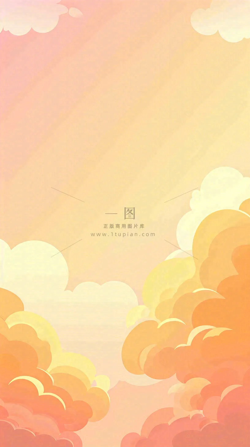 橙色渐变落日天空白云简约扁平手绘背景