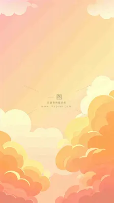 橙色渐变落日天空白云简约扁平手绘背景 橙色渐变落日天空白云简约扁平手绘背景