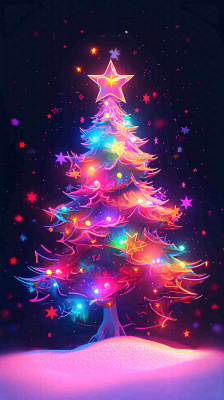 色彩缤纷圣诞树，暗黑彩色树，灯光闪耀