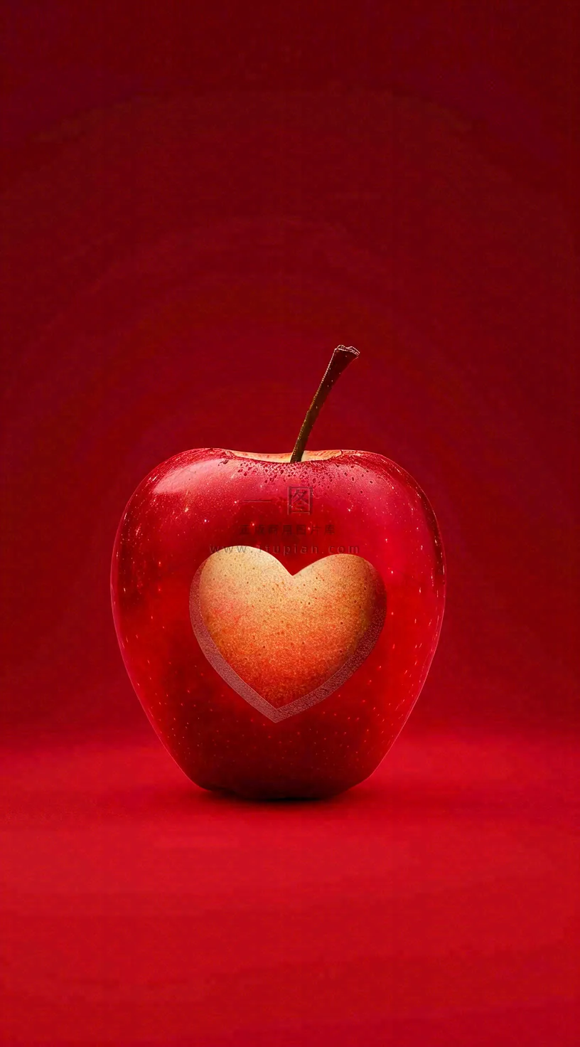 红色苹果掏爱心形状创意平安夜摄影图