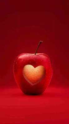 红色苹果掏爱心形状创意平安夜摄影图