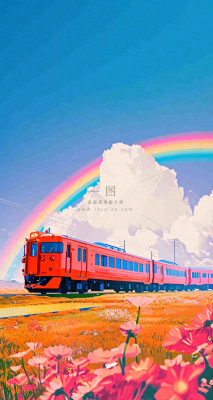 蓝天白云户外铁路草地彩虹手绘,色彩缤纷 蓝天白云户外铁路草地彩虹手绘,色彩缤纷