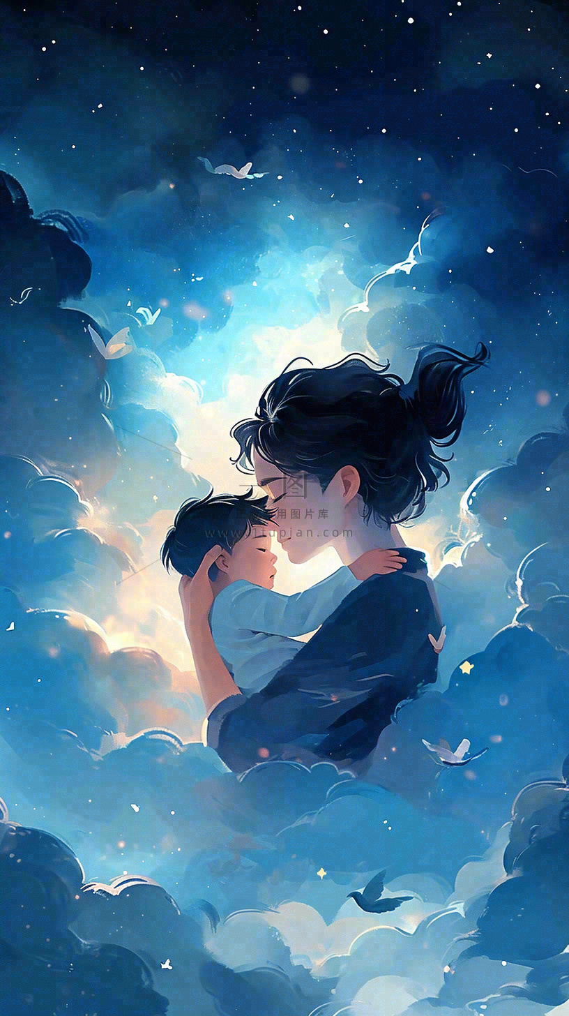 父爱如山父亲节温情亲情爱意深蓝唯美星光手绘插画