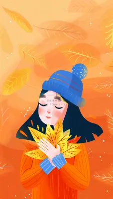 秋天女孩抱着落叶唯美卡通插画秋分立秋背景 秋天女孩抱着落叶唯美卡通插画秋分立秋背景