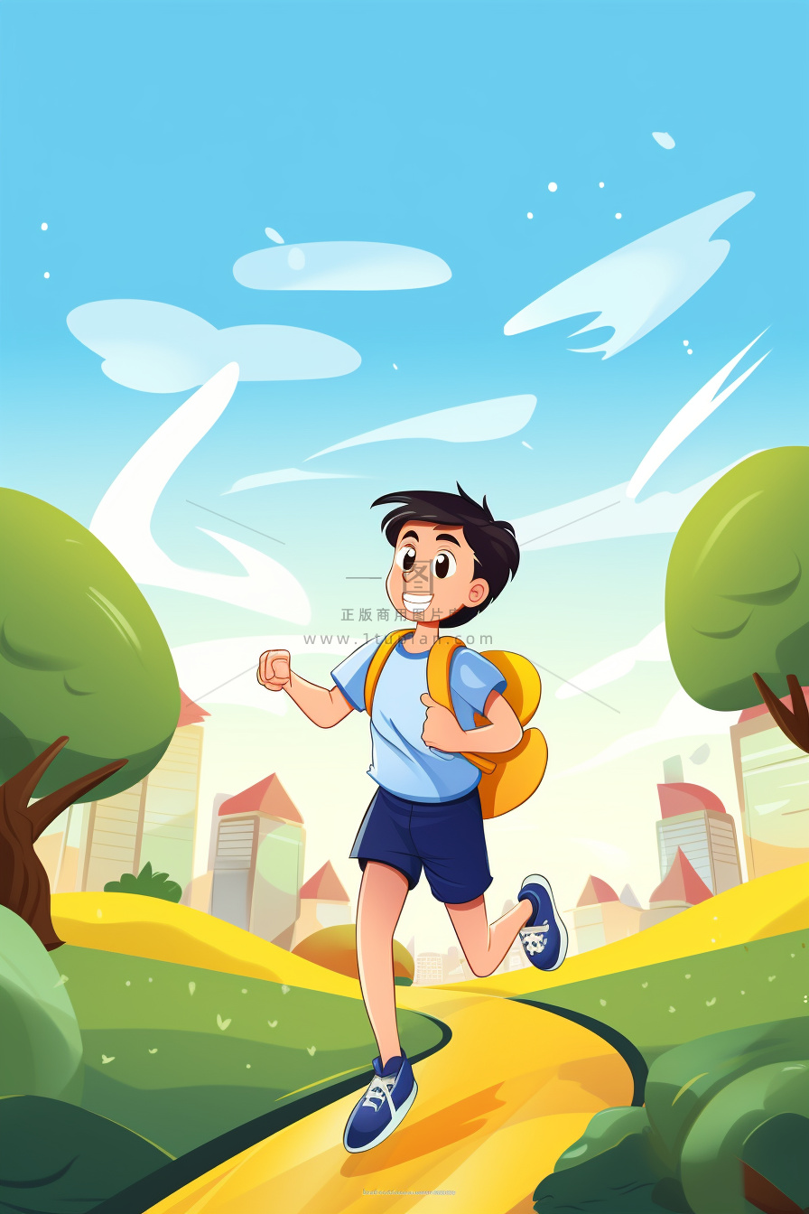 奔跑校园清新花草儿童人物背景