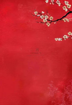 红色国风背景梅花花朵插画元旦背景
